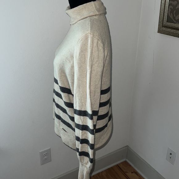 MICHAEL Michael Kors tan gray stripes turtle neck wool alpaca blend sweater M - Picture 3 of 10